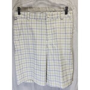 Nike Golf Shorts Mens 30 White Blue‎ Dri Fit Bermuda Plaid Performance Stretch